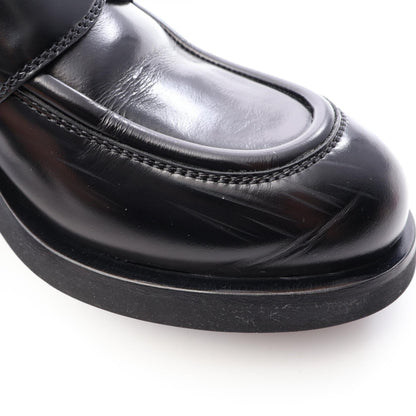 PRADA Triangle Plate Leather Loafers Black Size 40