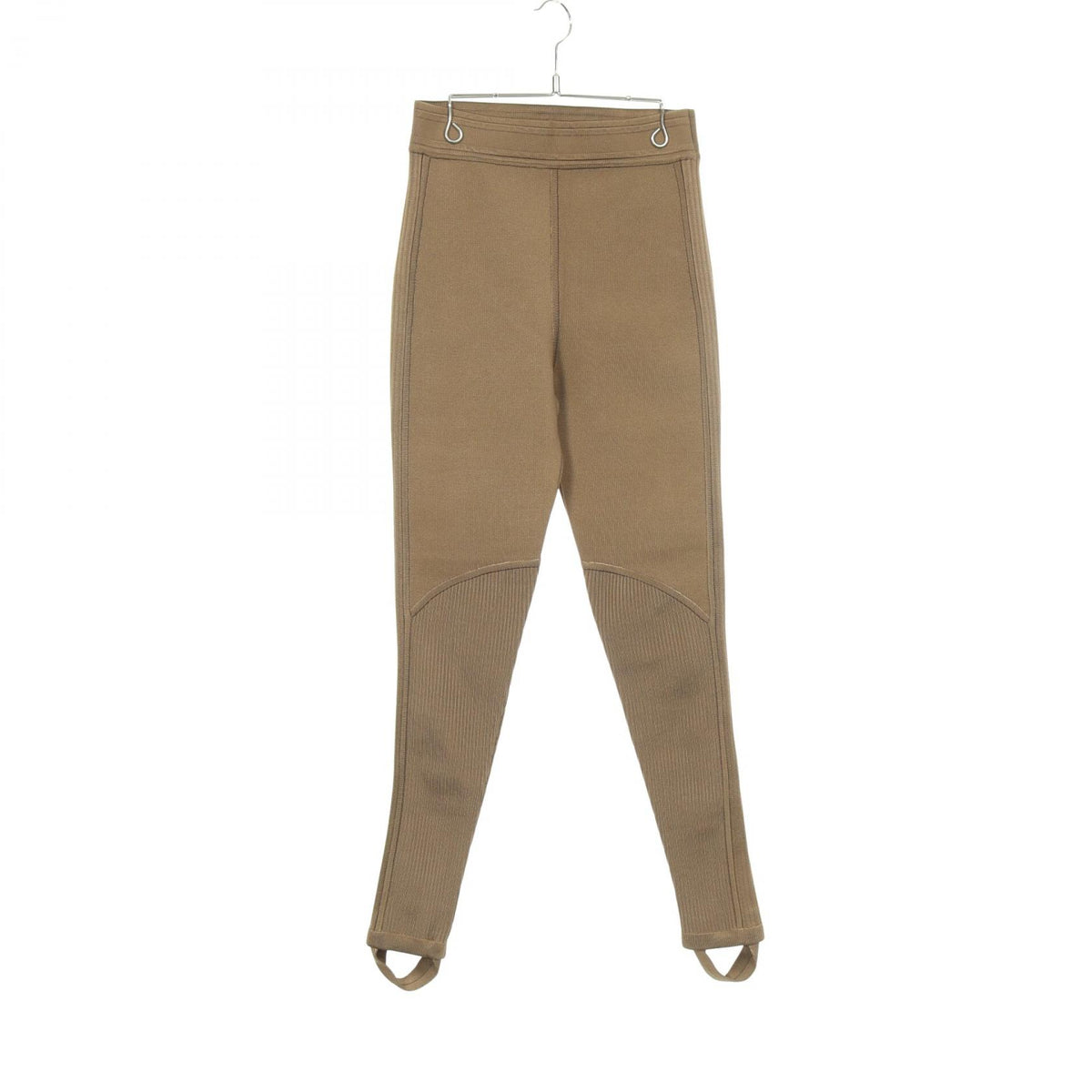 HERMES Rib Knit Silk Nylon Elastane Leggings Khaki Size 38