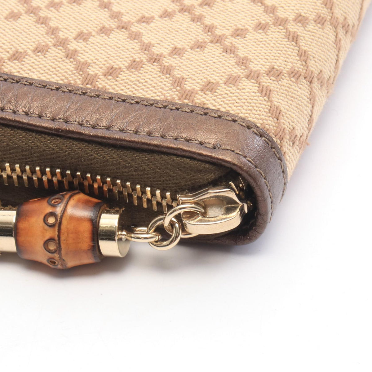 GUCCI Diamante Bamboo Canvas Zip Wallet