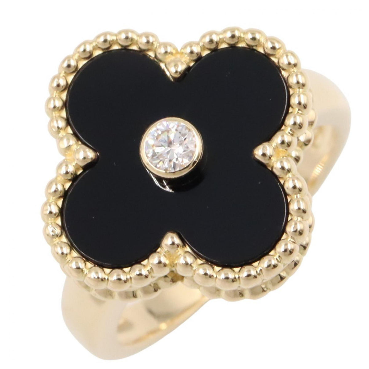 Van Cleef & Arpels Vintage Alhambra Onyx Gold Ring Size JP 7