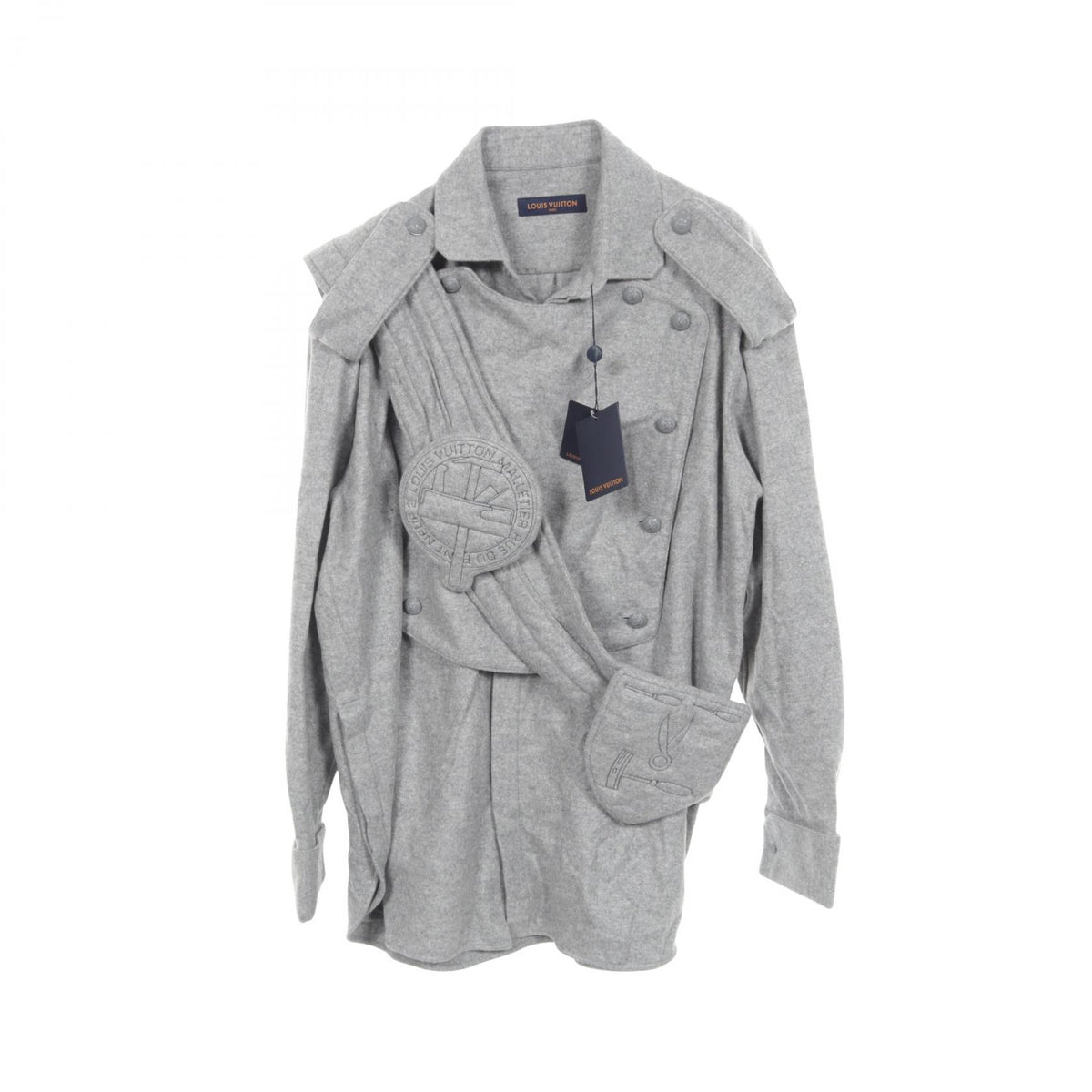 LOUIS VUITTON Plastron Shirt Jacket w/ Sash Gray Size XXL