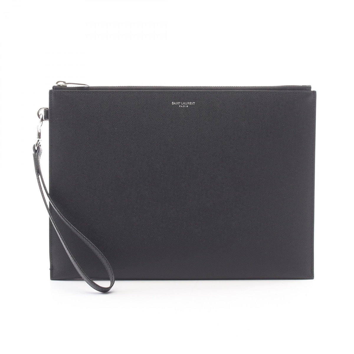 SAINT LAURENT PARIS Black Leather Zip Tablet Holder Clutch