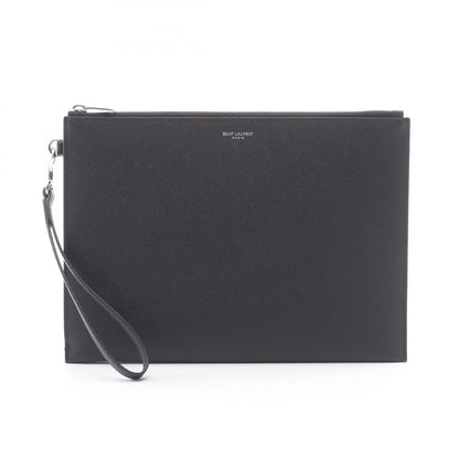 SAINT LAURENT PARIS Black Leather Zip Tablet Holder Clutch