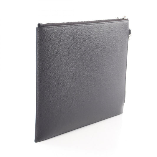 SAINT LAURENT PARIS Black Leather Zip Tablet Holder Clutch