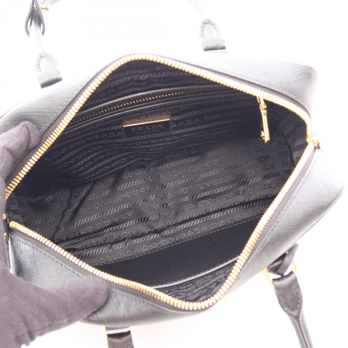PRADA Saffiano Lux 2-Way Handle Bag Black