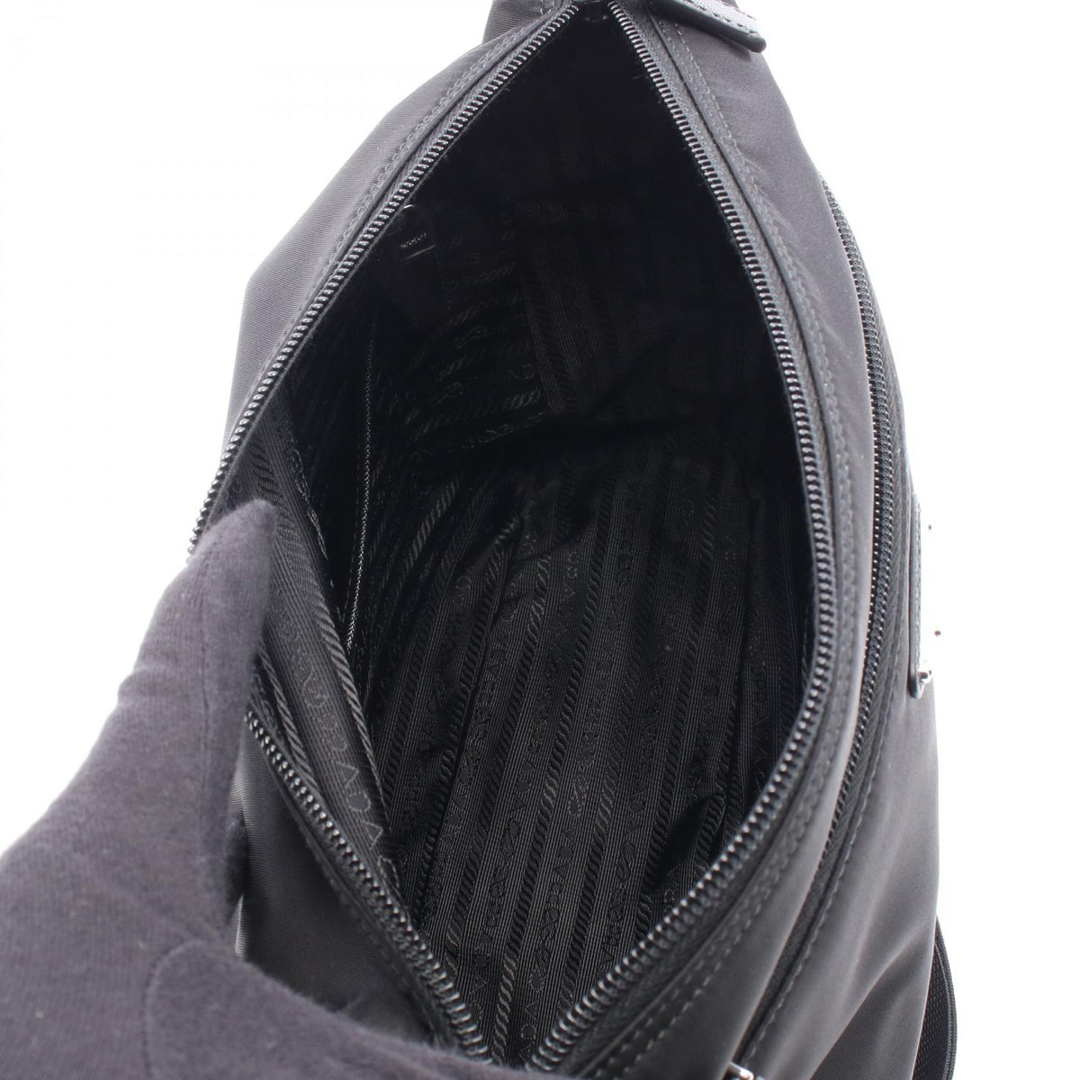 PRADA VELA Nylon Leather Bag Black