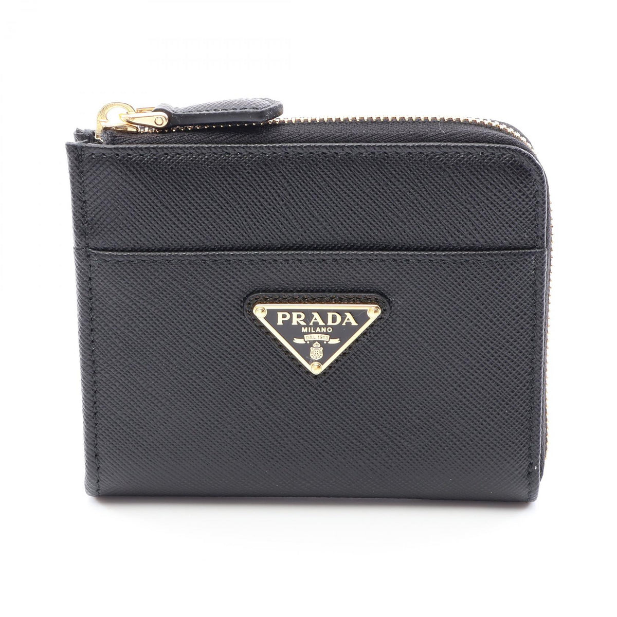PRADA SAFFIANO TRIANG L-Zip Wallet Black