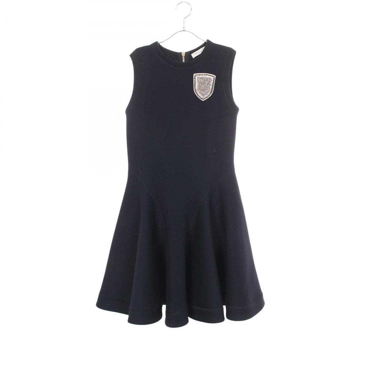 Dior Sleeveless Beaded Applique Midi Dress Wool Poly Size 34