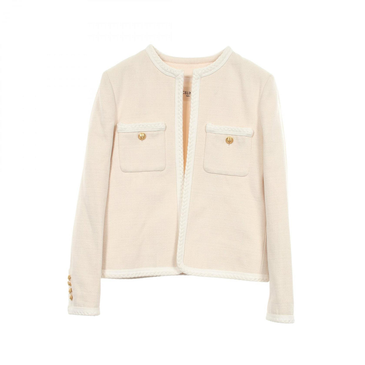 CELINE Tweed Silk Collarless Jacket Size 36