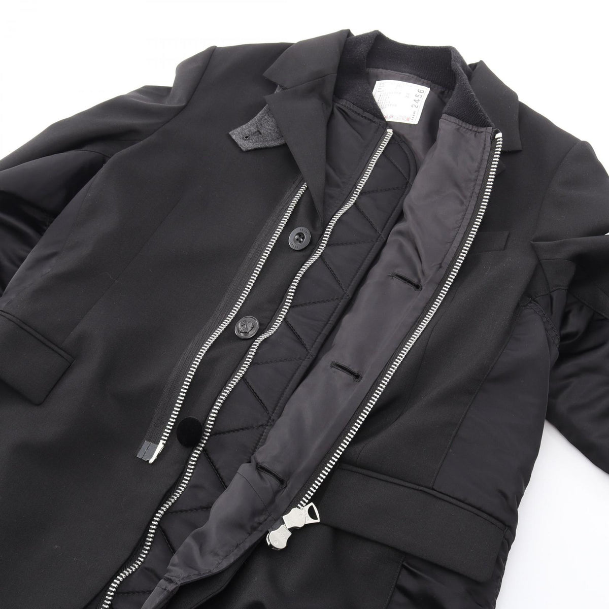 Sacai Suiting MA-1 Wool Poly Bomber Jacket Black Size 2