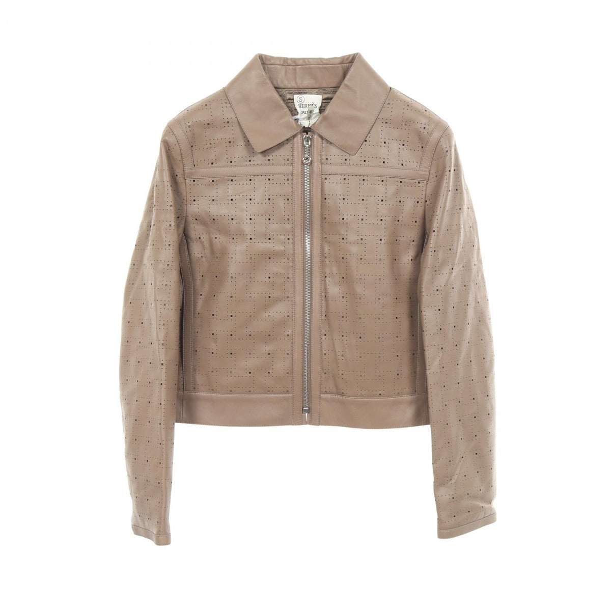 HERMES Perforated Lambskin Leather Jacket Size 38