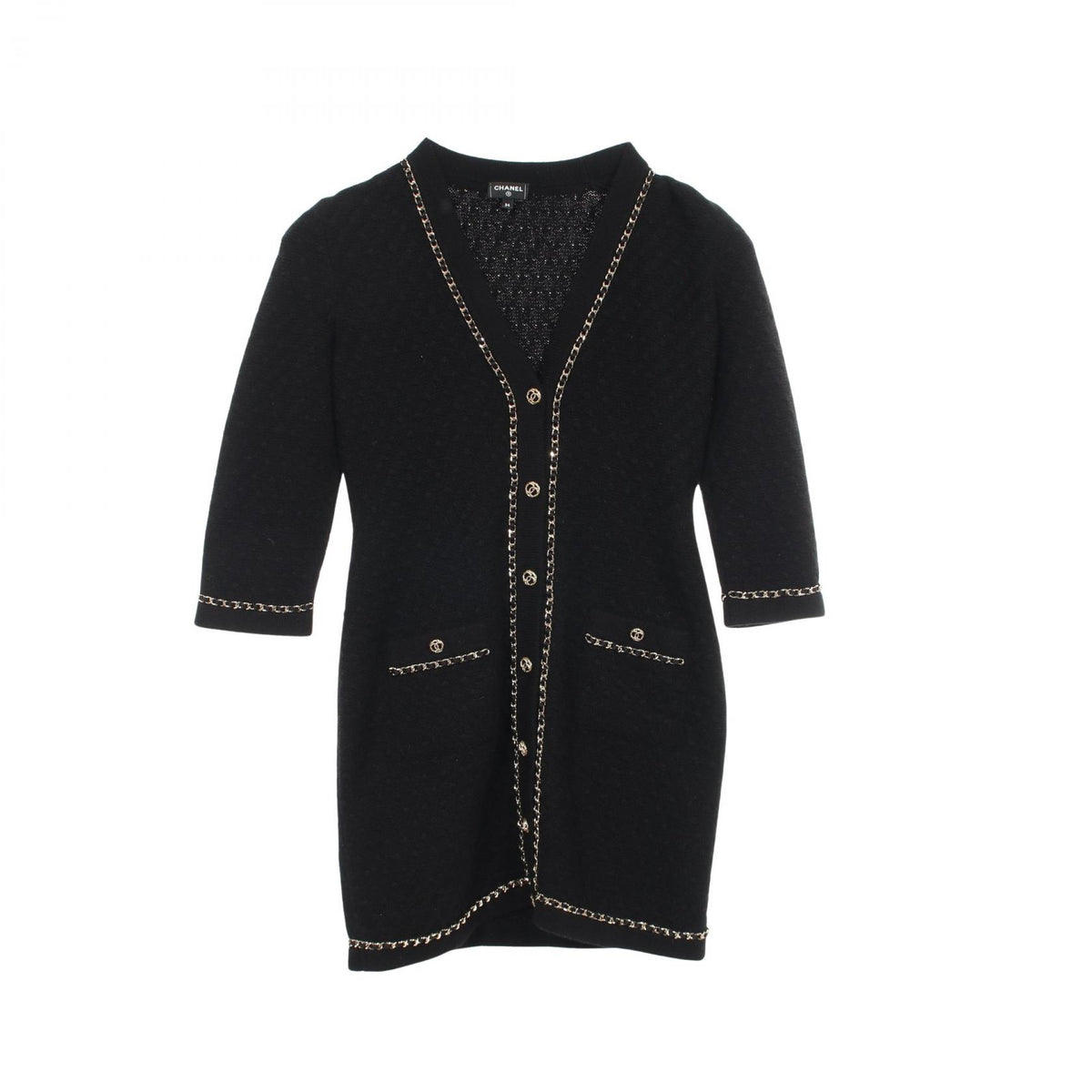 CHANEL CC Button Long Cashmere Black Cardigan Size 34
