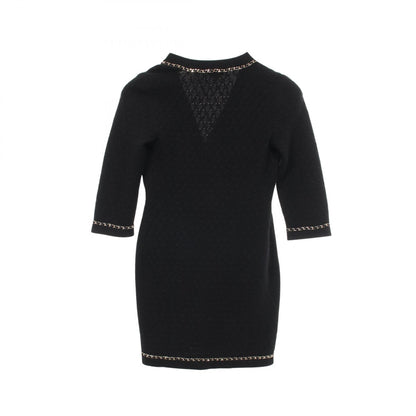 CHANEL CC Button Long Cashmere Black Cardigan Size 34