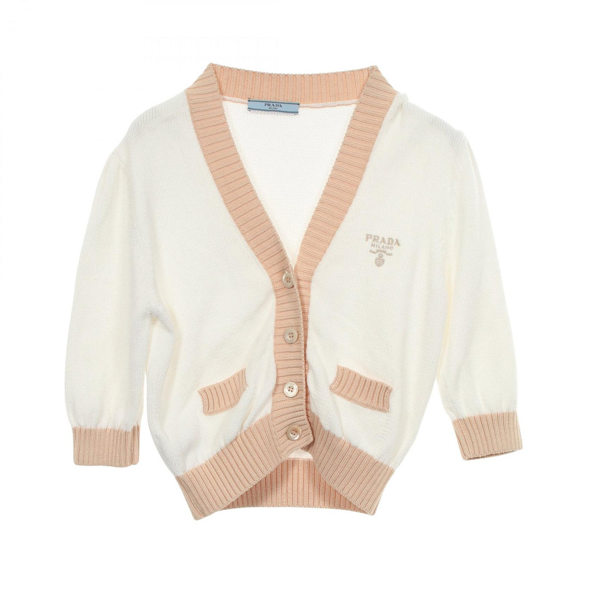 PRADA Logo Embroidered Cropped Cotton Cardigan Size 38