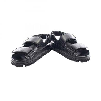 PRADA Triangle Plate Leather Sandals Black Size 38