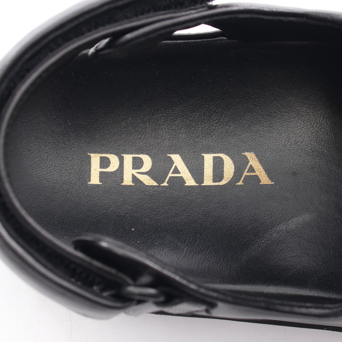 PRADA Triangle Plate Leather Sandals Black Size 38