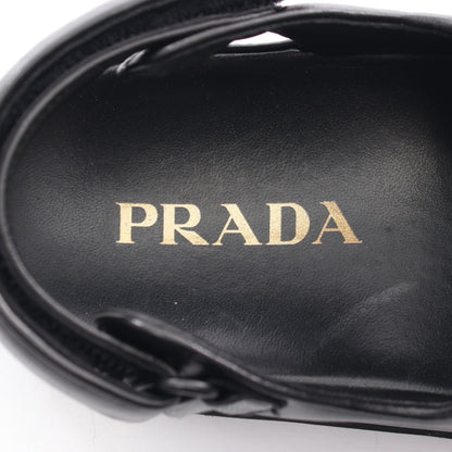 PRADA Triangle Plate Leather Sandals Black Size 38