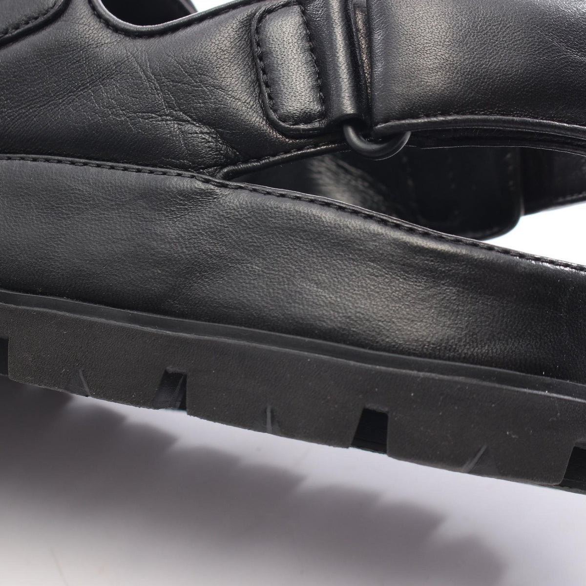 PRADA Triangle Plate Leather Sandals Black Size 38