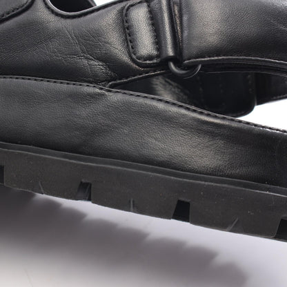 PRADA Triangle Plate Leather Sandals Black Size 38