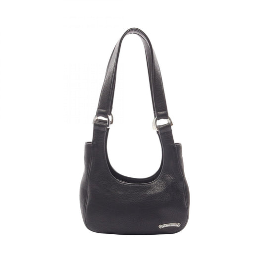 CHROME HEARTS HOBO Scroll Black Leather Shoulder Bag
