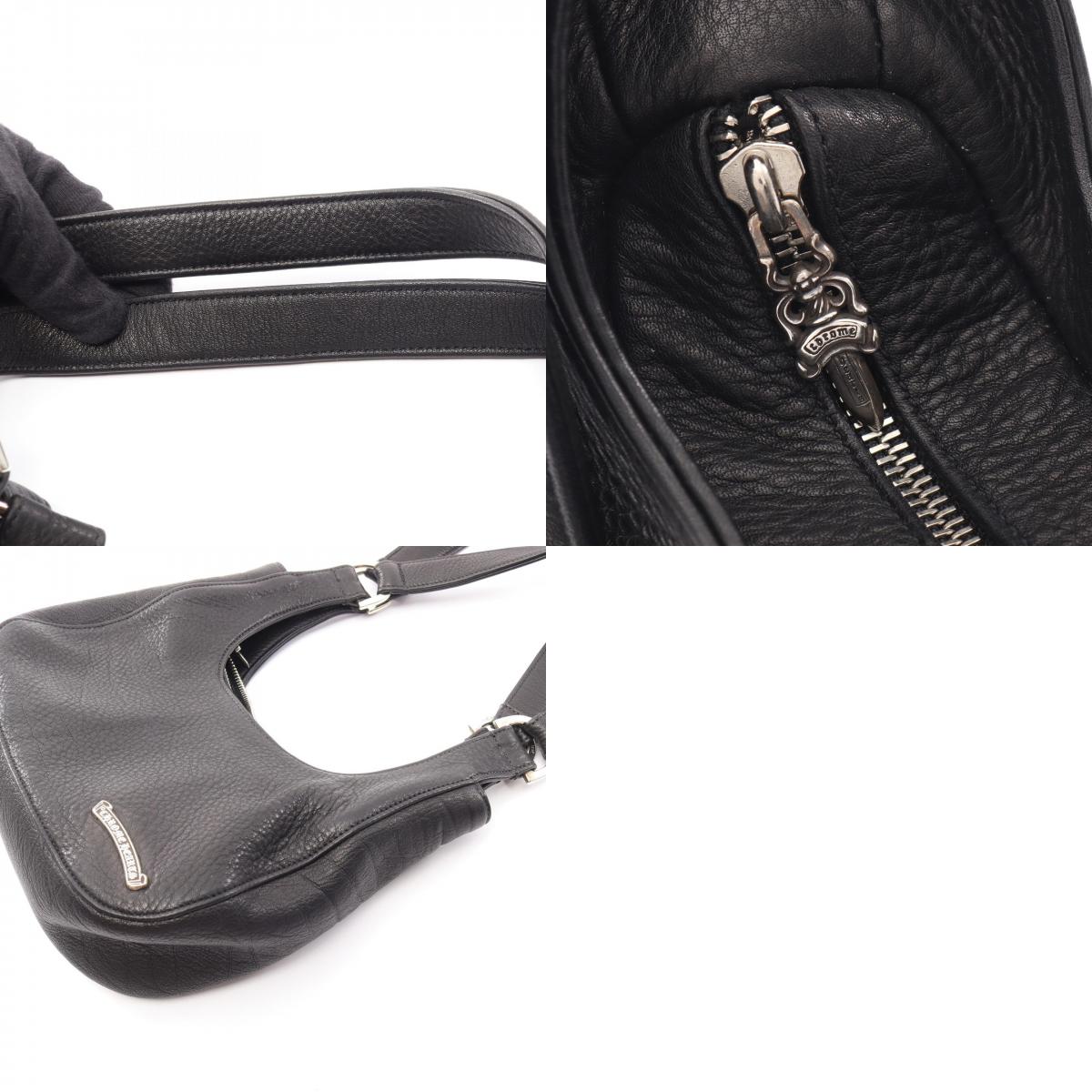 CHROME HEARTS HOBO Scroll Black Leather Shoulder Bag