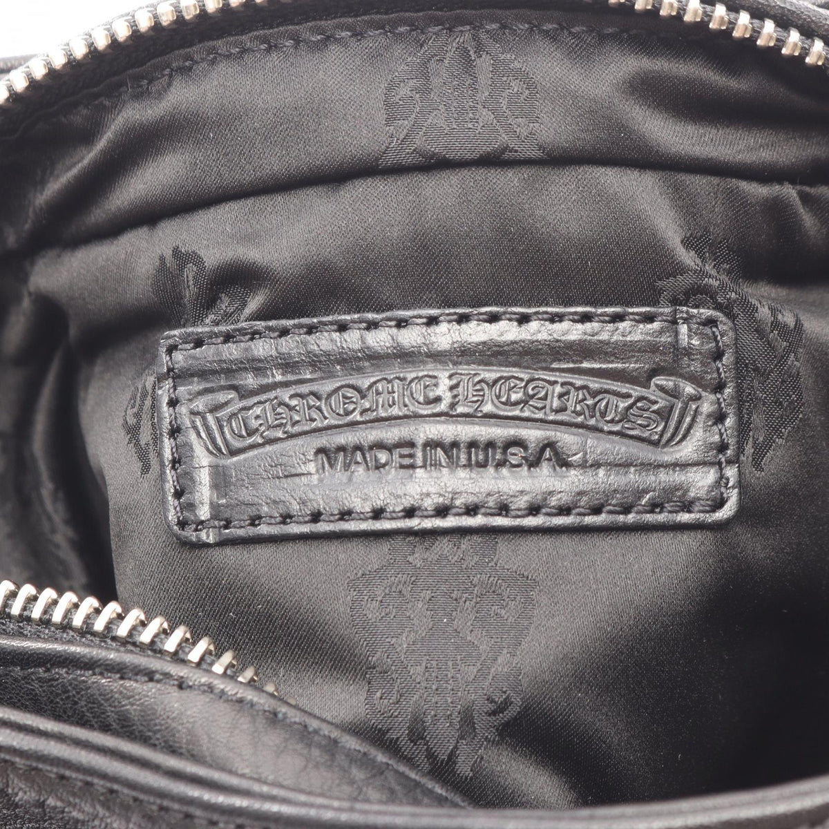 CHROME HEARTS HOBO Scroll Black Leather Shoulder Bag