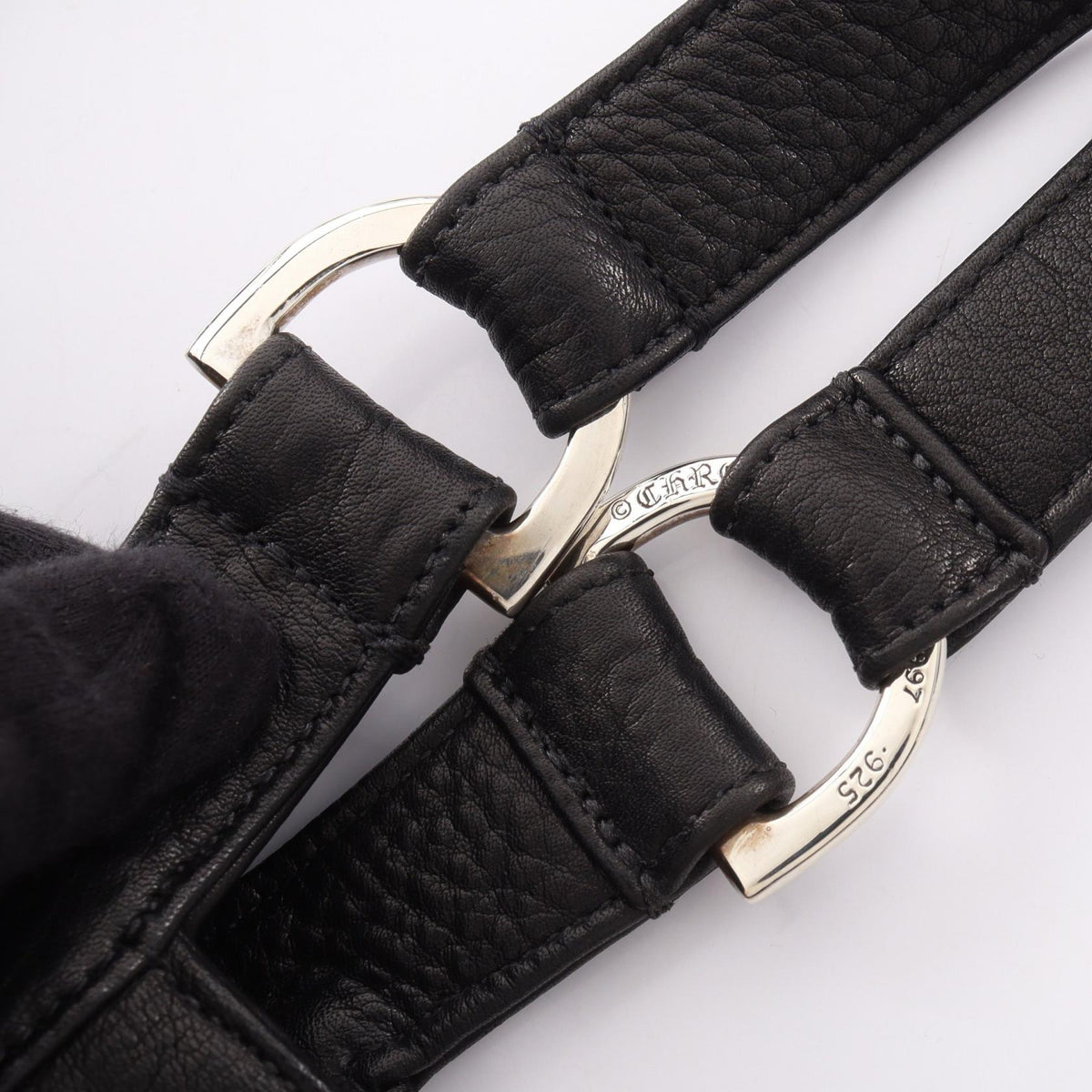 CHROME HEARTS HOBO Scroll Black Leather Shoulder Bag