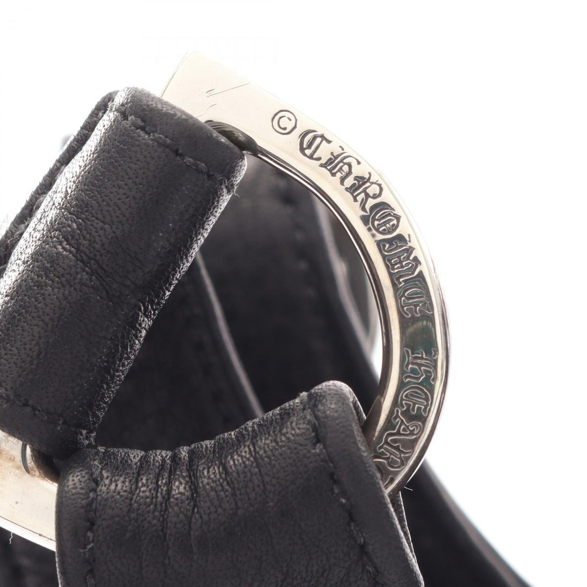 CHROME HEARTS HOBO Scroll Black Leather Shoulder Bag