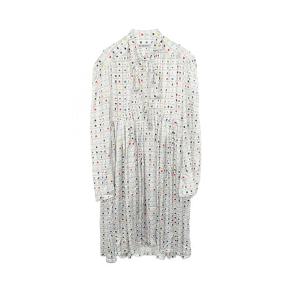 BALENCIAGA Graphic Ribbon Tie Long Sleeve White Multi Dress Size L