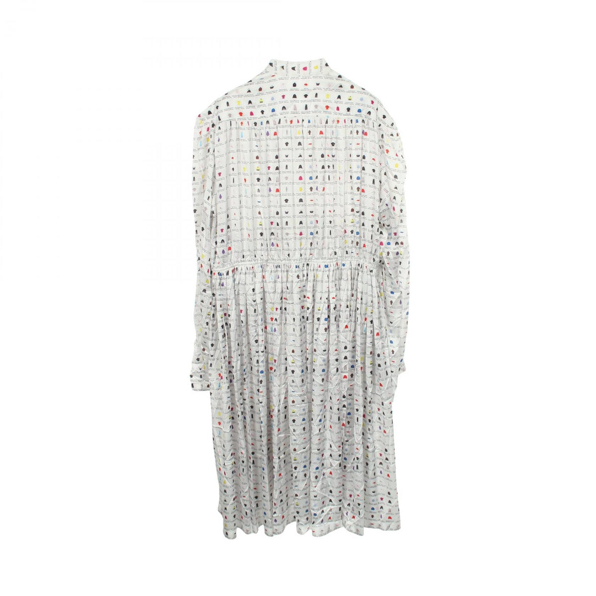 BALENCIAGA Graphic Ribbon Tie Long Sleeve White Multi Dress Size L