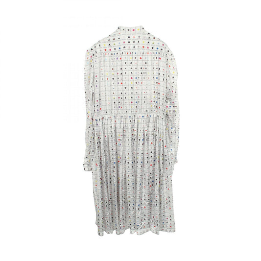 BALENCIAGA Graphic Ribbon Tie Long Sleeve White Multi Dress Size L
