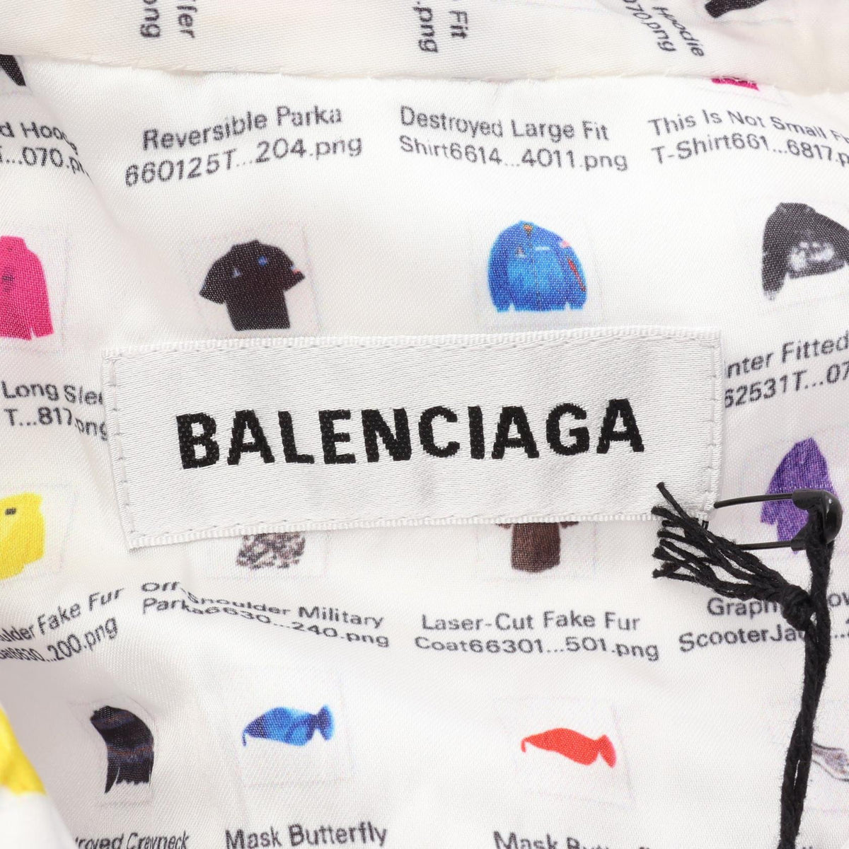 BALENCIAGA Graphic Ribbon Tie Long Sleeve White Multi Dress Size L