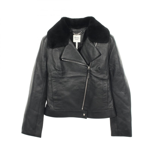 HERMES Padded Leather Moto Jacket Black Size 38