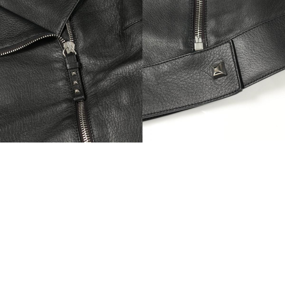HERMES Padded Leather Moto Jacket Black Size 38