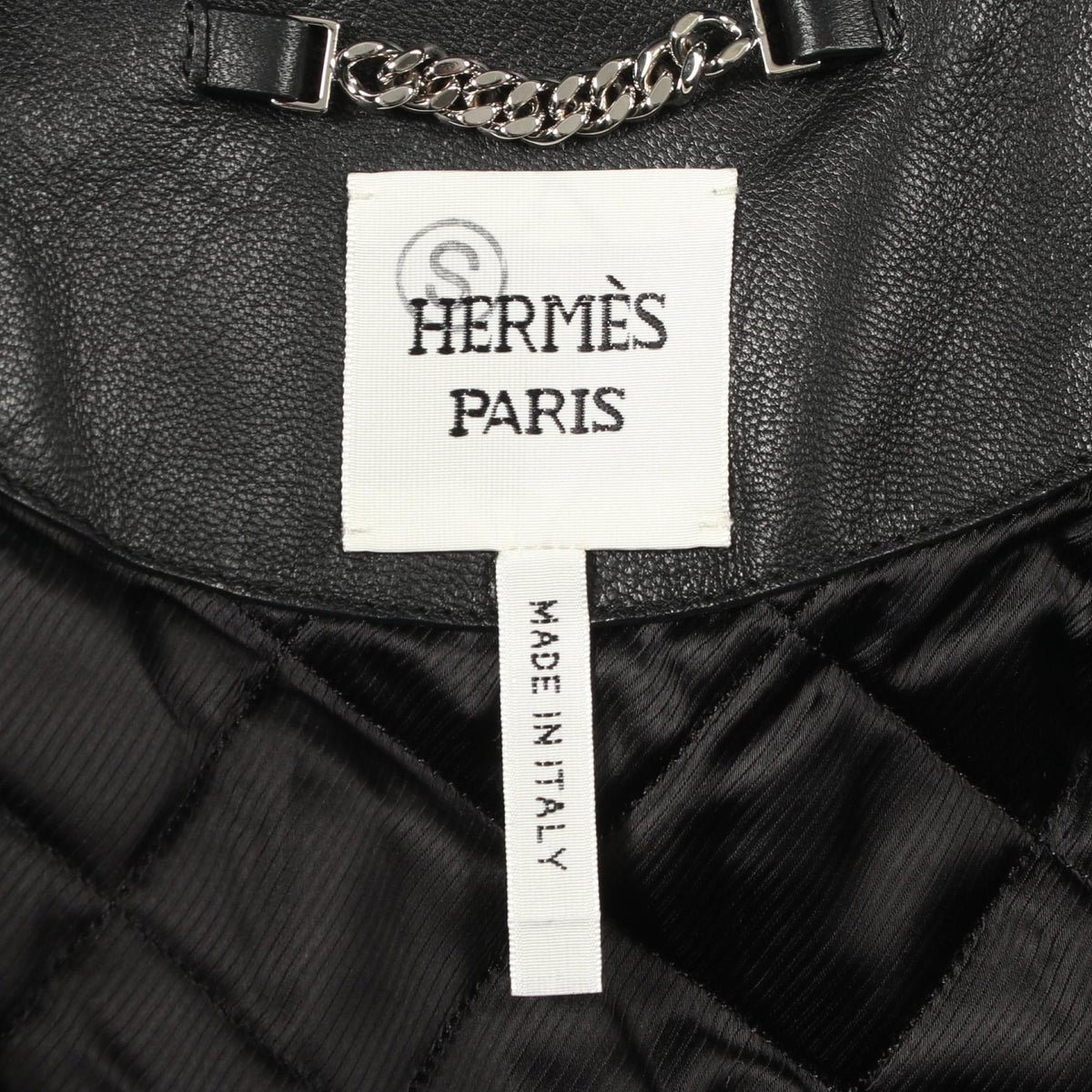 HERMES Padded Leather Moto Jacket Black Size 38