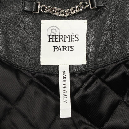 HERMES Padded Leather Moto Jacket Black Size 38