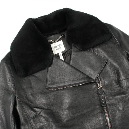 HERMES Padded Leather Moto Jacket Black Size 38