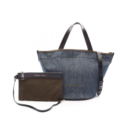 PRADA DENIM+CITY CALF 2WAY Denim Tote Bag