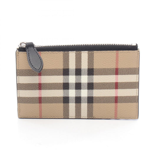 BURBERRY Check Leather PVC Card & Coin Case Beige