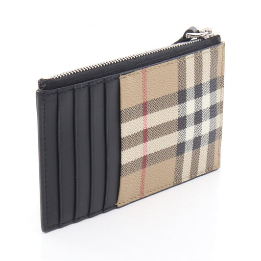 BURBERRY Check Leather PVC Card & Coin Case Beige