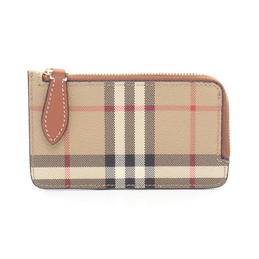 BURBERRY Check Leather Card & Coin Case Beige