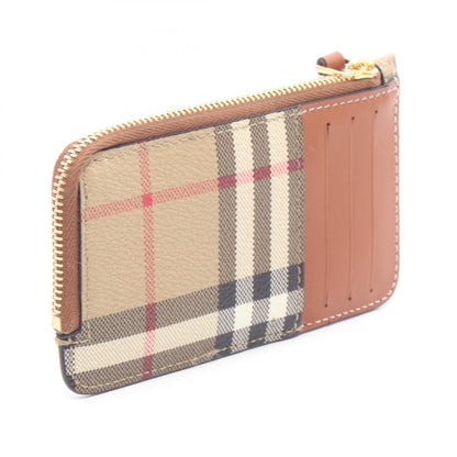 BURBERRY Check Leather Card & Coin Case Beige