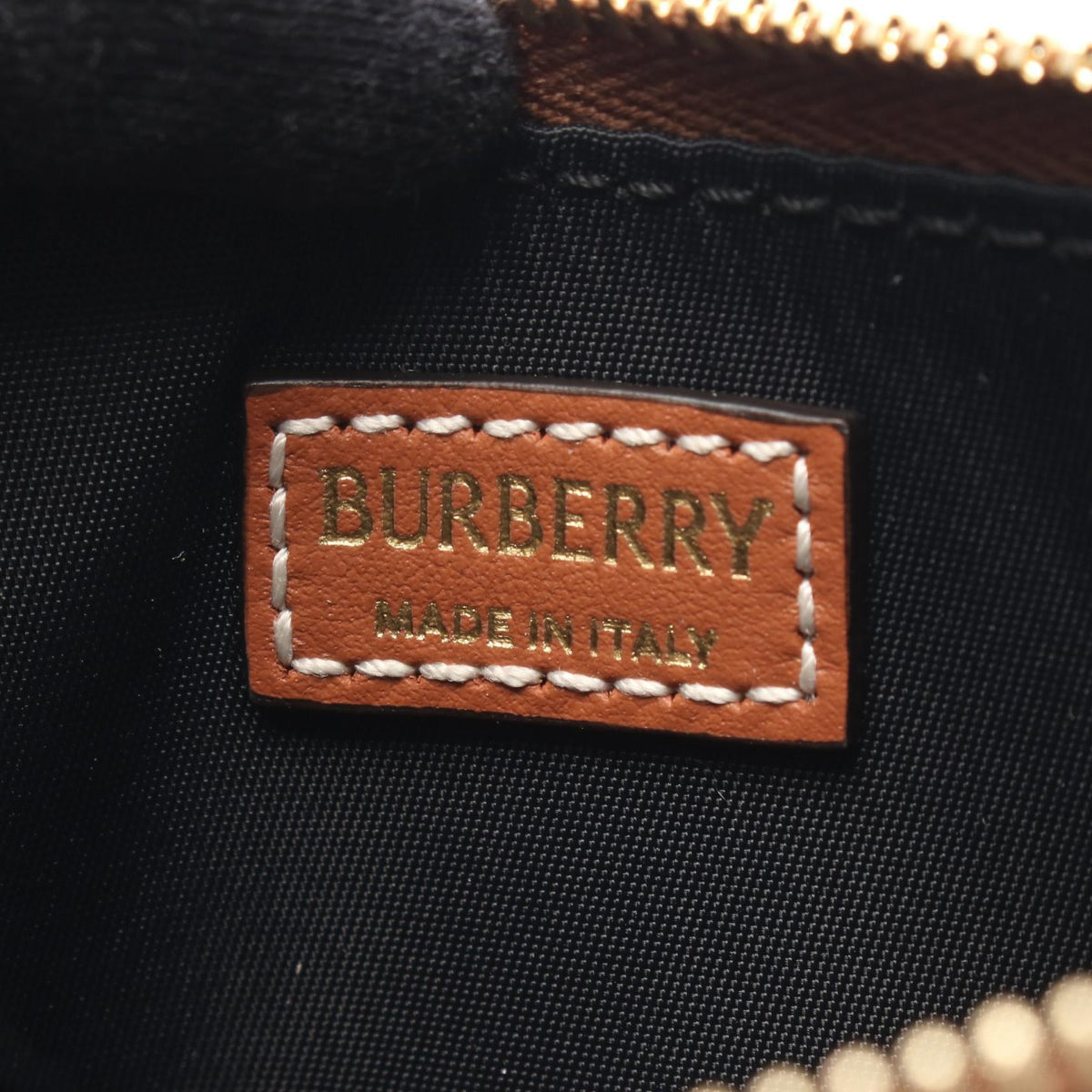 BURBERRY Check Leather Card & Coin Case Beige