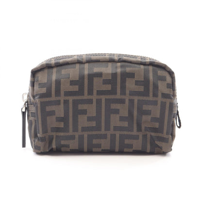 FENDI Zucca Canvas Leather Brown Black Pouch