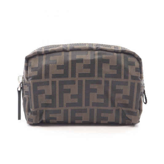 FENDI Zucca Canvas Leather Brown Black Pouch