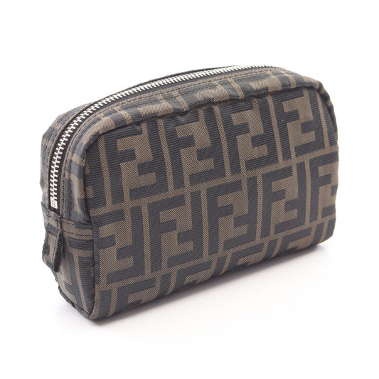 FENDI Zucca Canvas Leather Brown Black Pouch