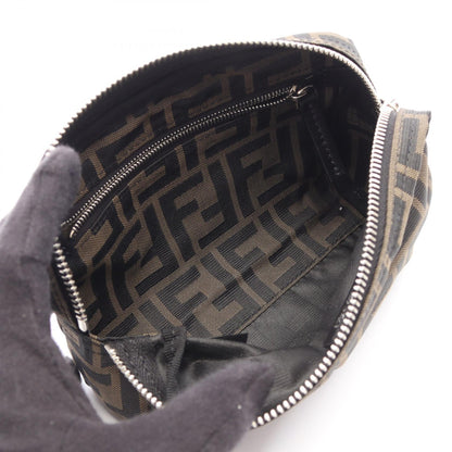 FENDI Zucca Canvas Leather Brown Black Pouch