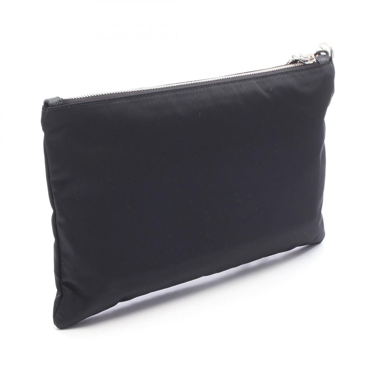 PRADA Triangle Logo Nylon Leather Clutch Bag Black
