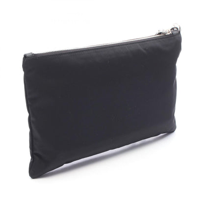 PRADA Triangle Logo Nylon Leather Clutch Bag Black