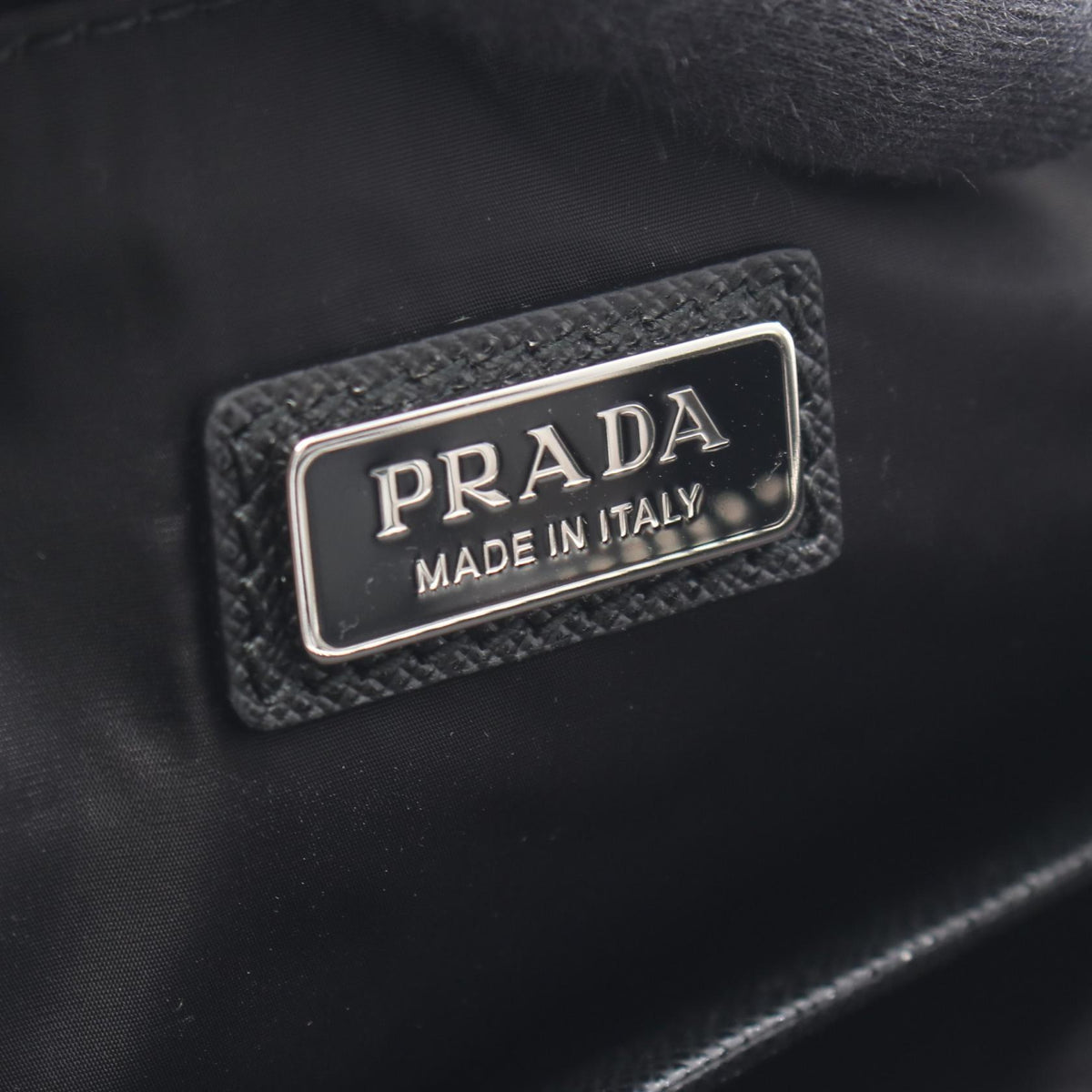 PRADA Triangle Logo Nylon Leather Clutch Bag Black